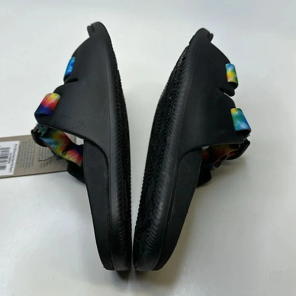 Chaco Kids Black Sandals with Rainbow Tie-Dye Straps
